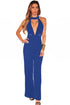 Blue Mesh Plunging Choker Jumpsuit